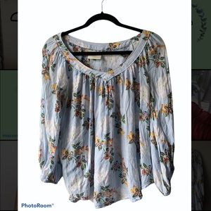 Anthropologie floral blue blouse